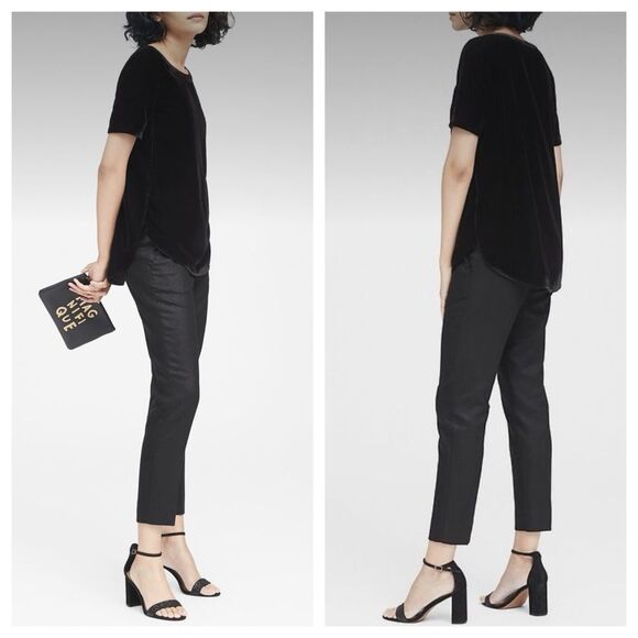 💠 Banana Republic Black Velvet High-Low Short Sleeve Hem Holiday Top Size S - Picture 1 of 13